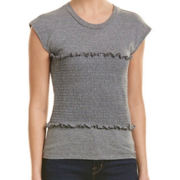 Cinq a Sept Gray Smocked Cap Sleeve Top Size Small Preppy Ruffle Neutral - Picture 1 of 6